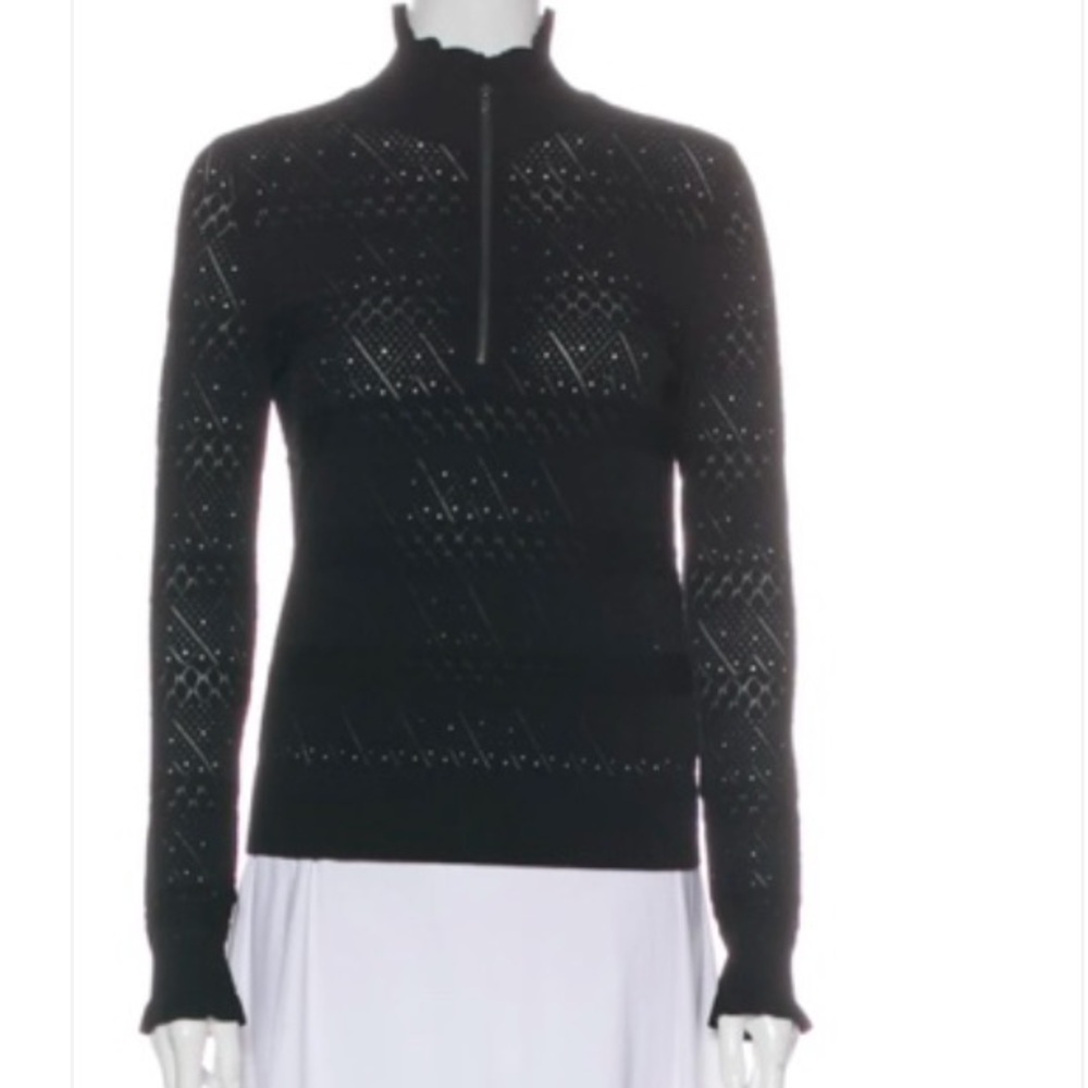 Veronica Beard Half-Zip Sweater Silvi Black Pointelle Knit Size Small​​​